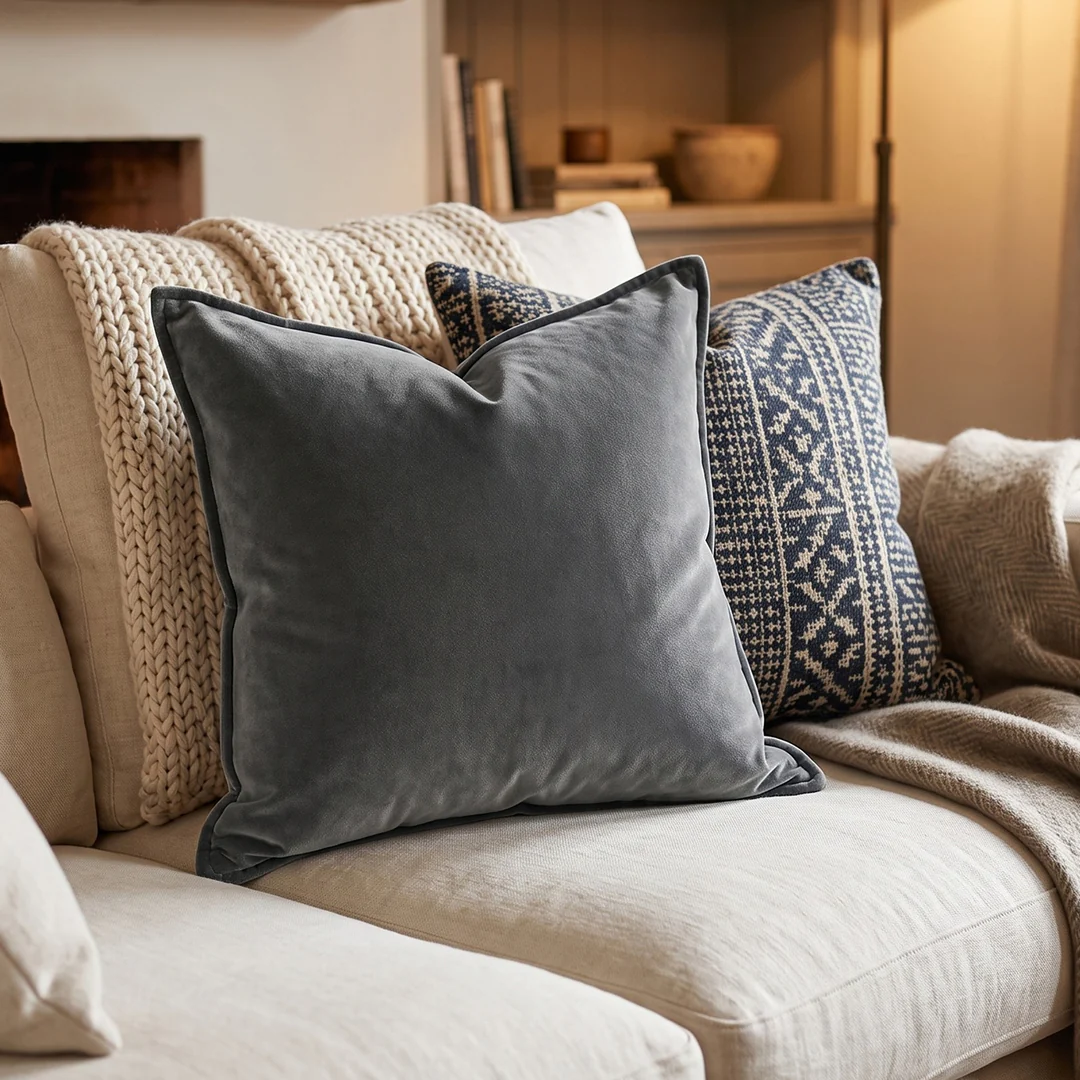 Cotton Velvet Pillow - Gray - Image 3