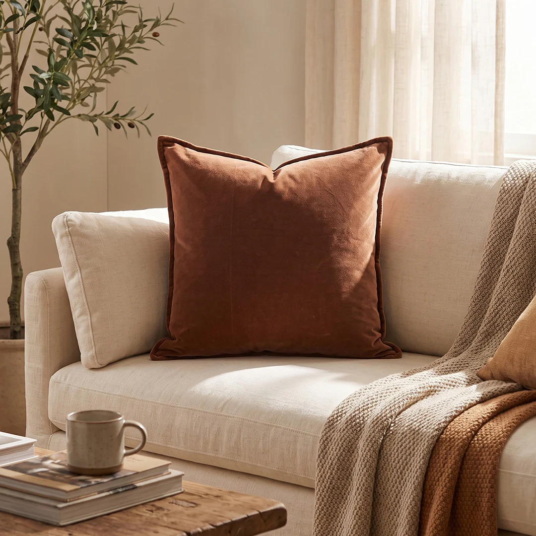 Cotton Velvet Pillow - Dark Brown - Image 3