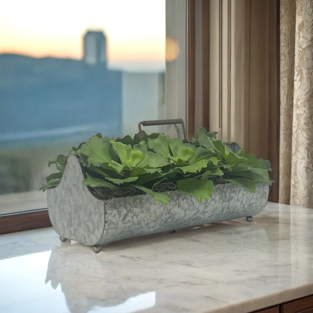 Green Succulents in Metal Planter - Image 6